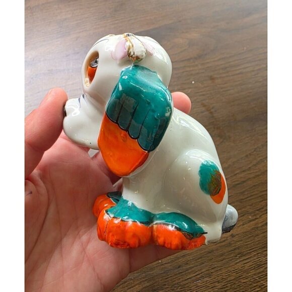 Vintage Ceramic Dog Figurine With Orange & Teal Accents - Picture 13 of 16